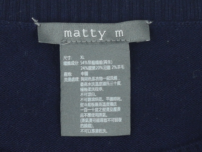 Matty M Women's Blue Striped Crew Neck Knit Jumper XL