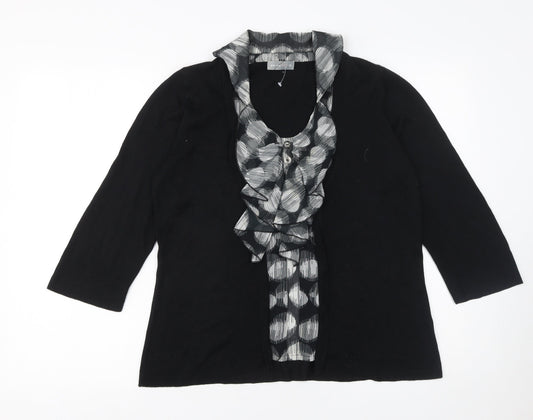 Marks and Spencer Per Una Women's Black V-Neck Ruffle Cardigan Size 14