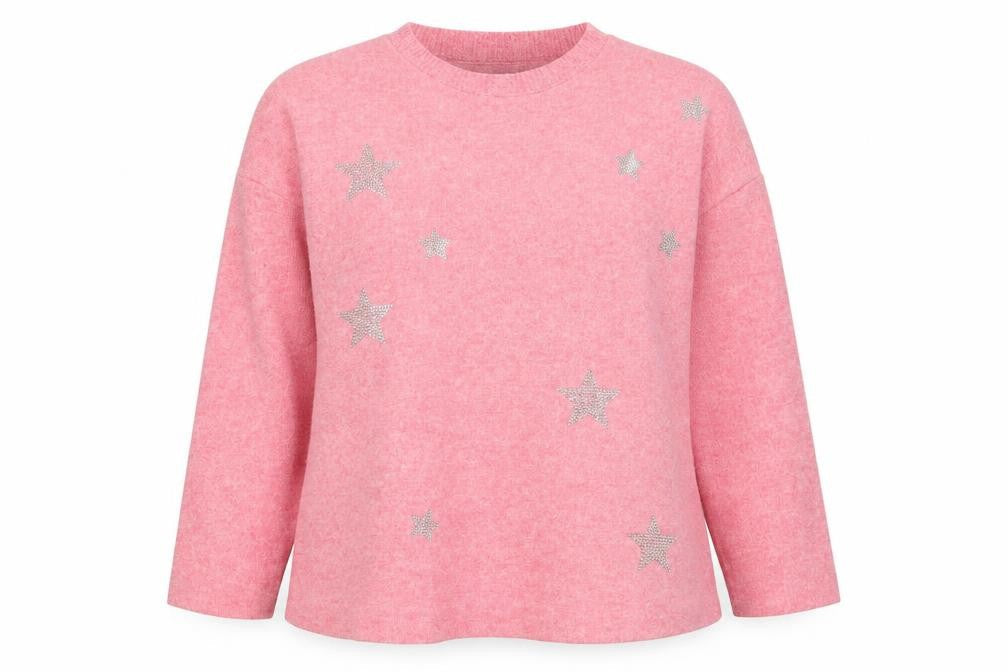 F&F Womens Pink Rhinestone Star Pullover Jumper XL