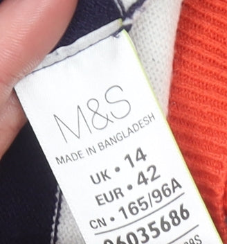 Marks and Spencer Women’s Blue Striped Acrylic V-Neck Jumper Size 14