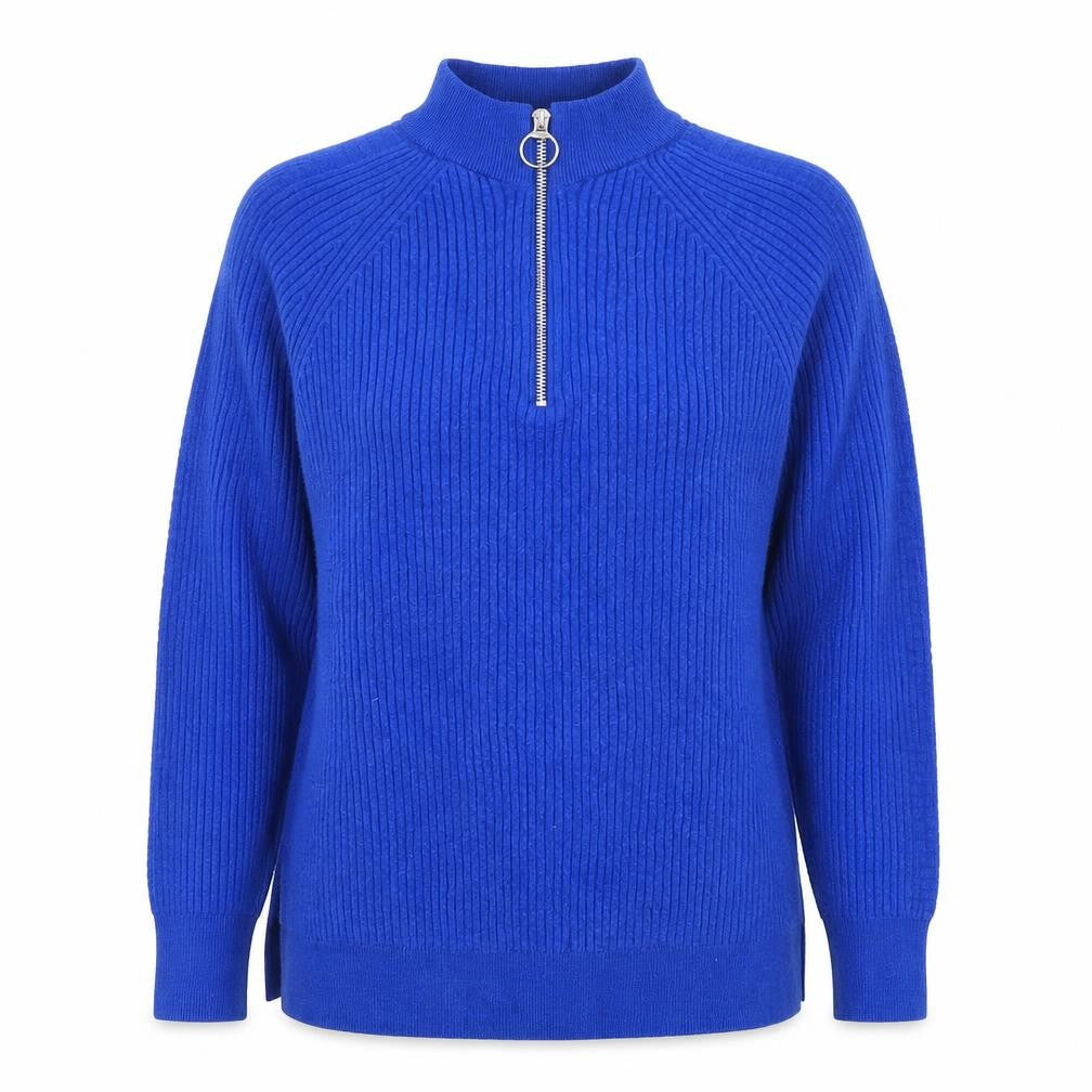 Marks & Spencer Women Blue Mock Neck Half Zip Ribbed Jumper Size M