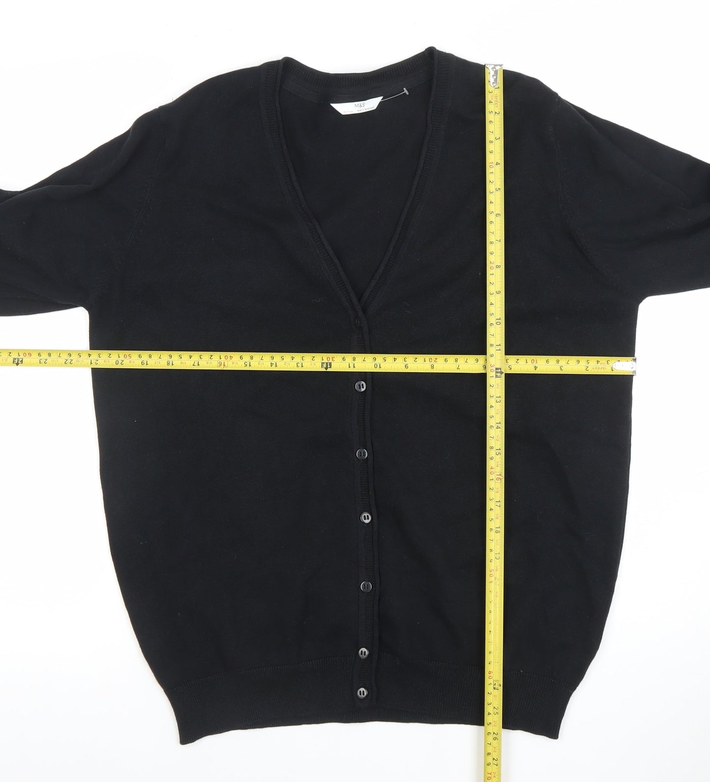 Marks and Spencer Boys Black Cotton Cardigan 16-17 Years Button Front