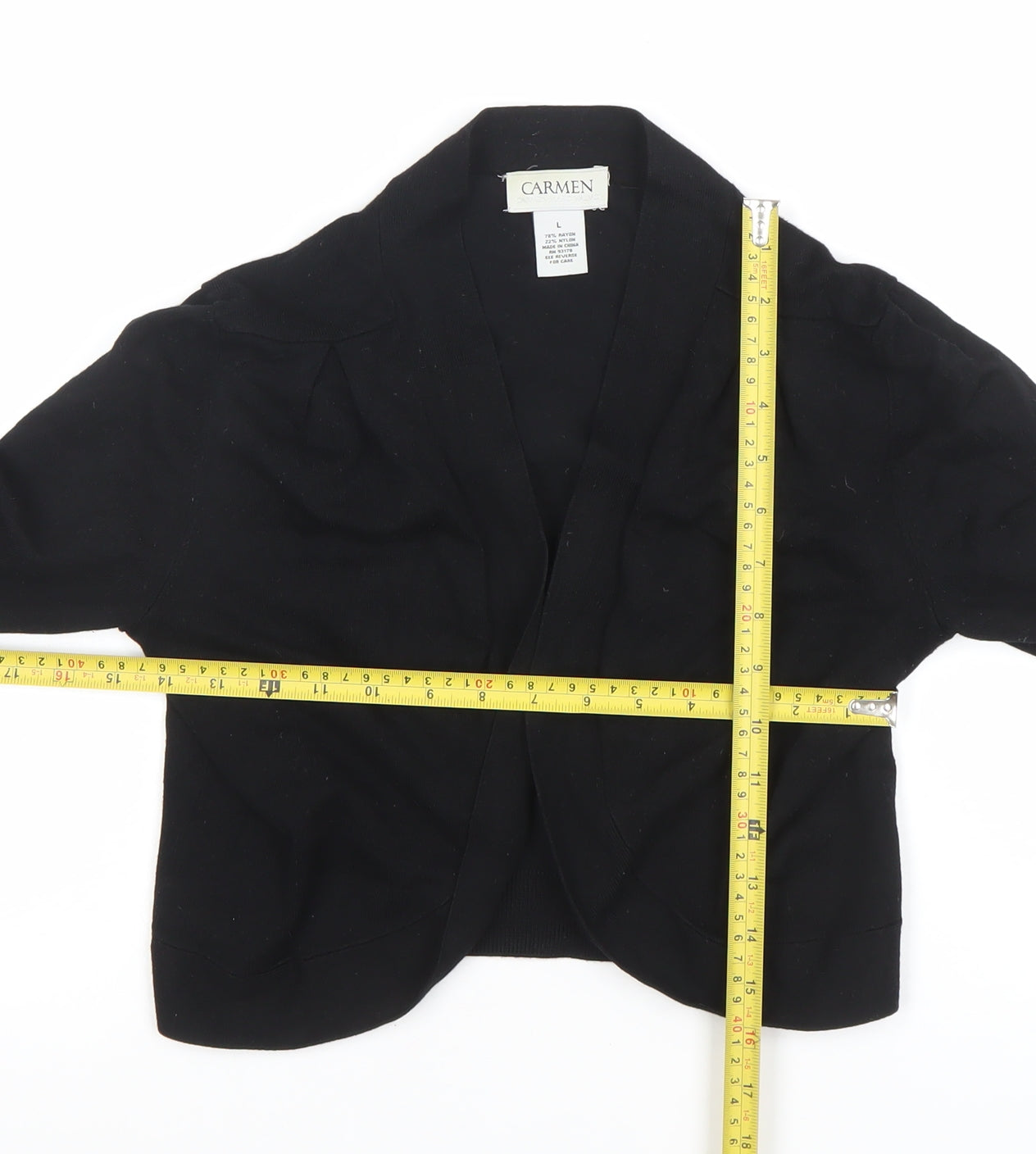 Carmen Marc Valvo Women's Black L Knit Open Cardigan