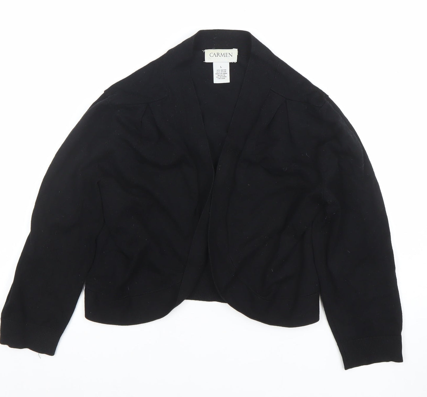 Carmen Marc Valvo Women's Black L Knit Open Cardigan