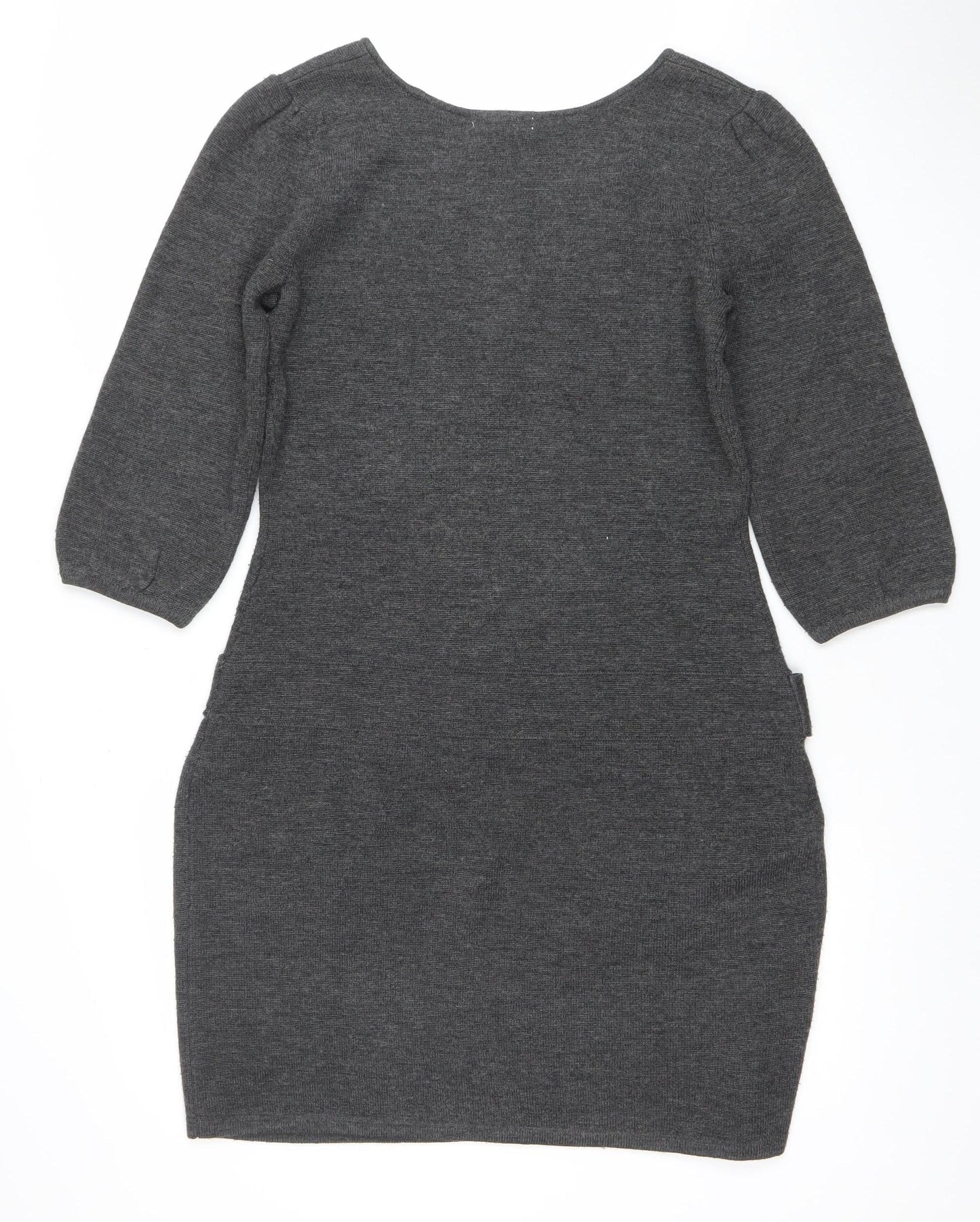TWEEDS Women’s Grey Knit Jumper Dress M 3/4 Sleeve Scoop Neck