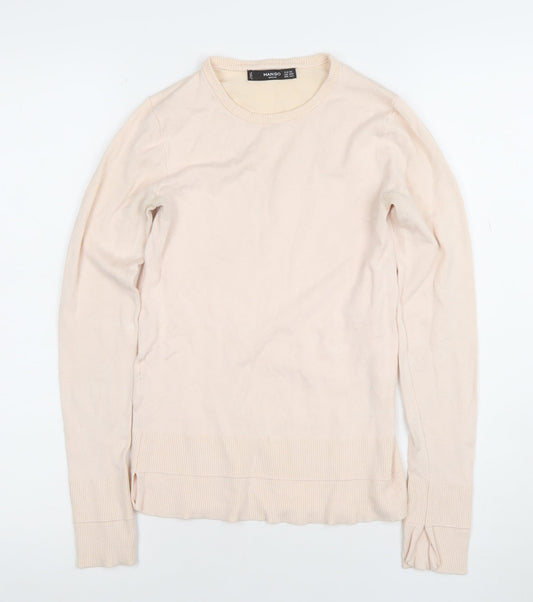 Mango Women’s Beige Cotton Crew Neck Long Sleeve Jumper XS