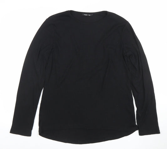 Amarty Women's Black Long Sleeve Basic Crew Neck Stretch Top L
