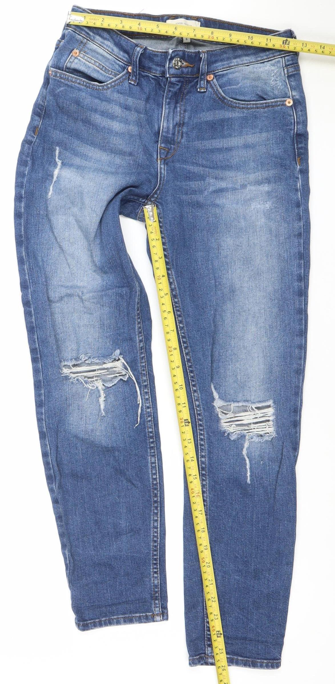 River Island Womens Blue Distressed Boyfriend Jeans Size 6