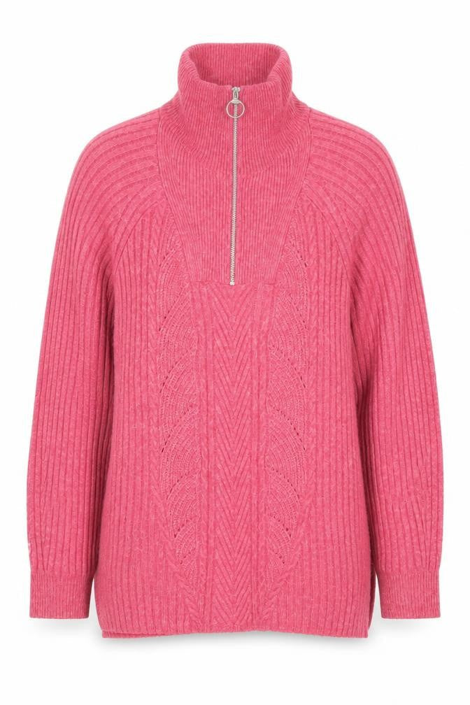 Marks & Spencer Women's Pink High Neck Half Zip Wool Jumper Size M