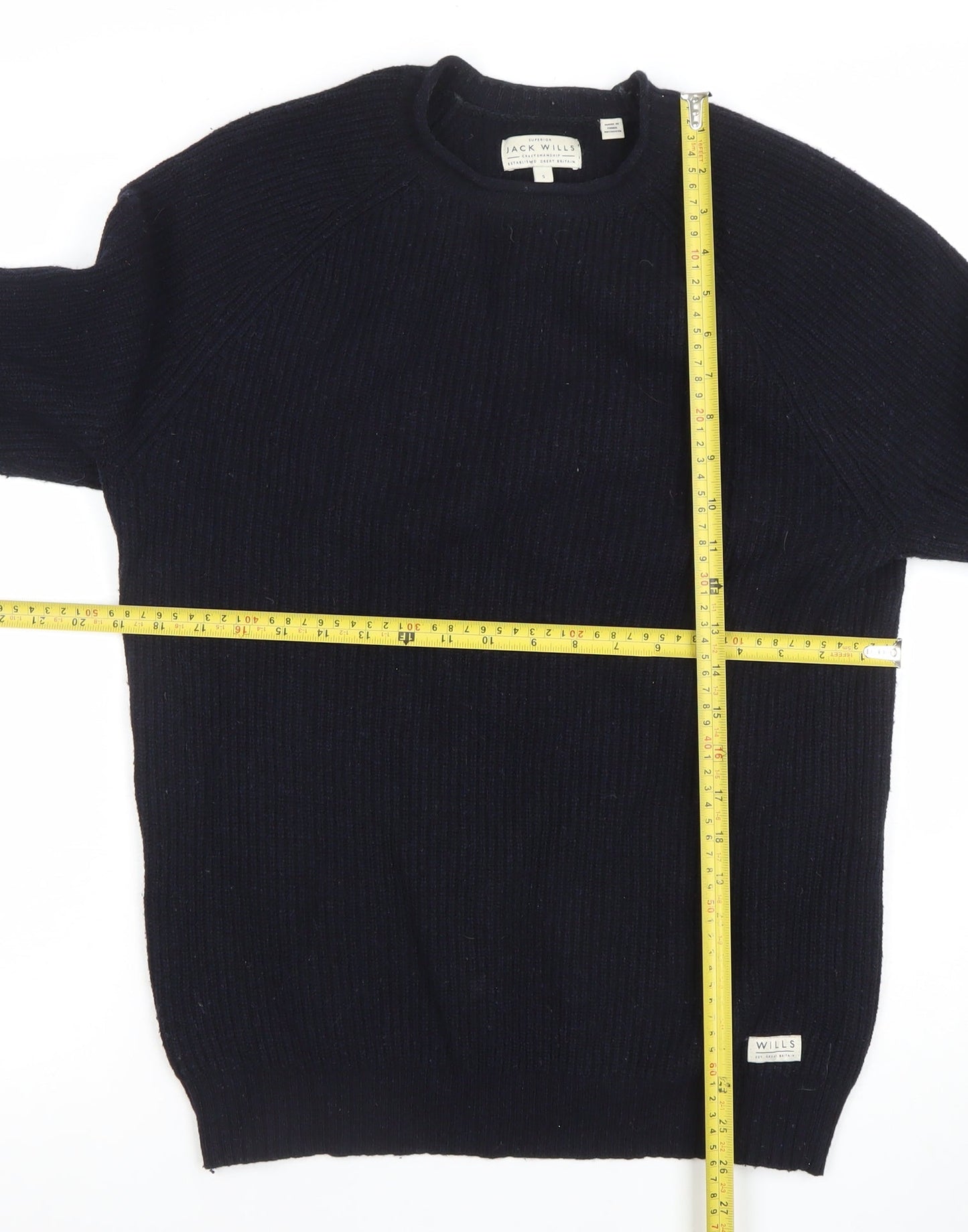 Jack Wills Men's Black Wool Crew Neck Chunky Knit Jumper Size S