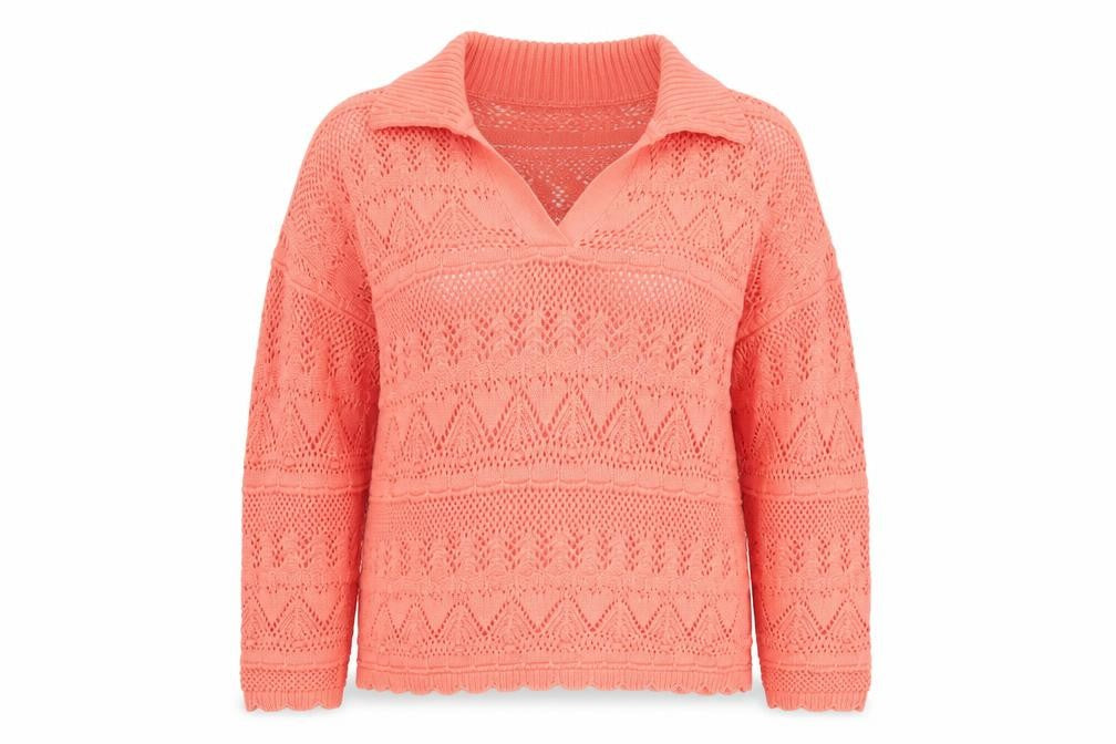 Lands' End Women's Pink Cotton Collared Open-Knit Jumper Size L