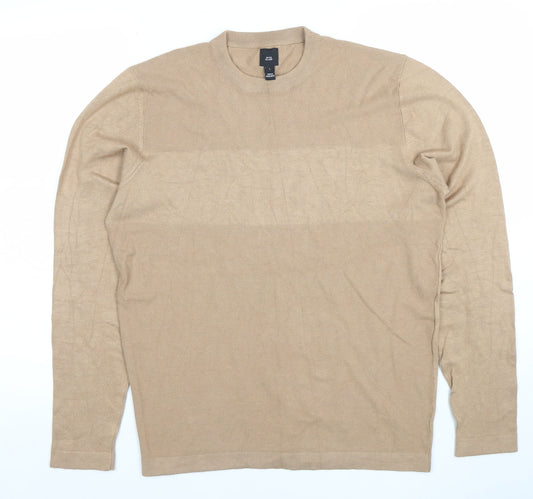 River Island Mens Beige Cotton Crew Neck Jumper L Regular Fit