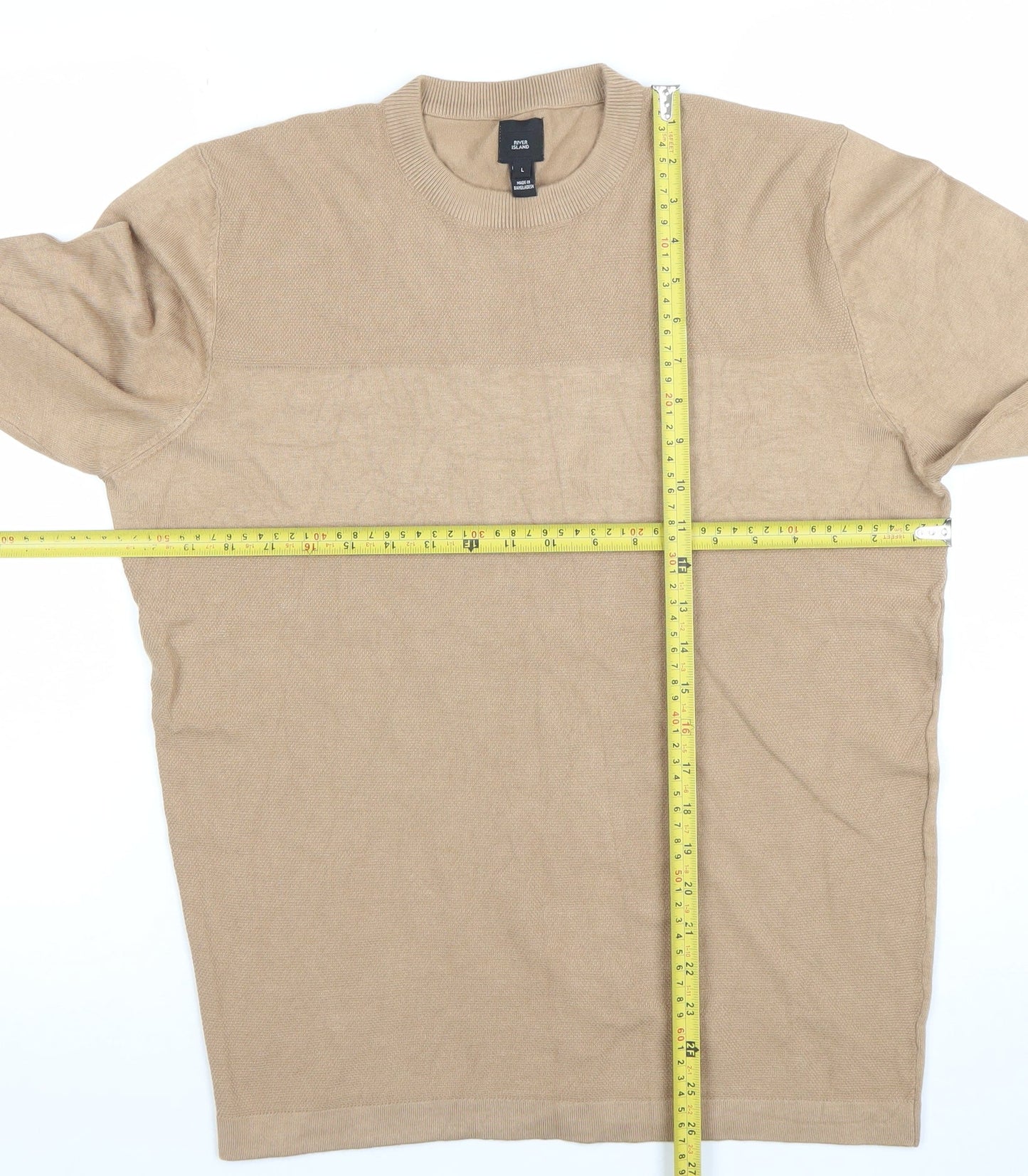 River Island Mens Beige Cotton Crew Neck Jumper L Regular Fit