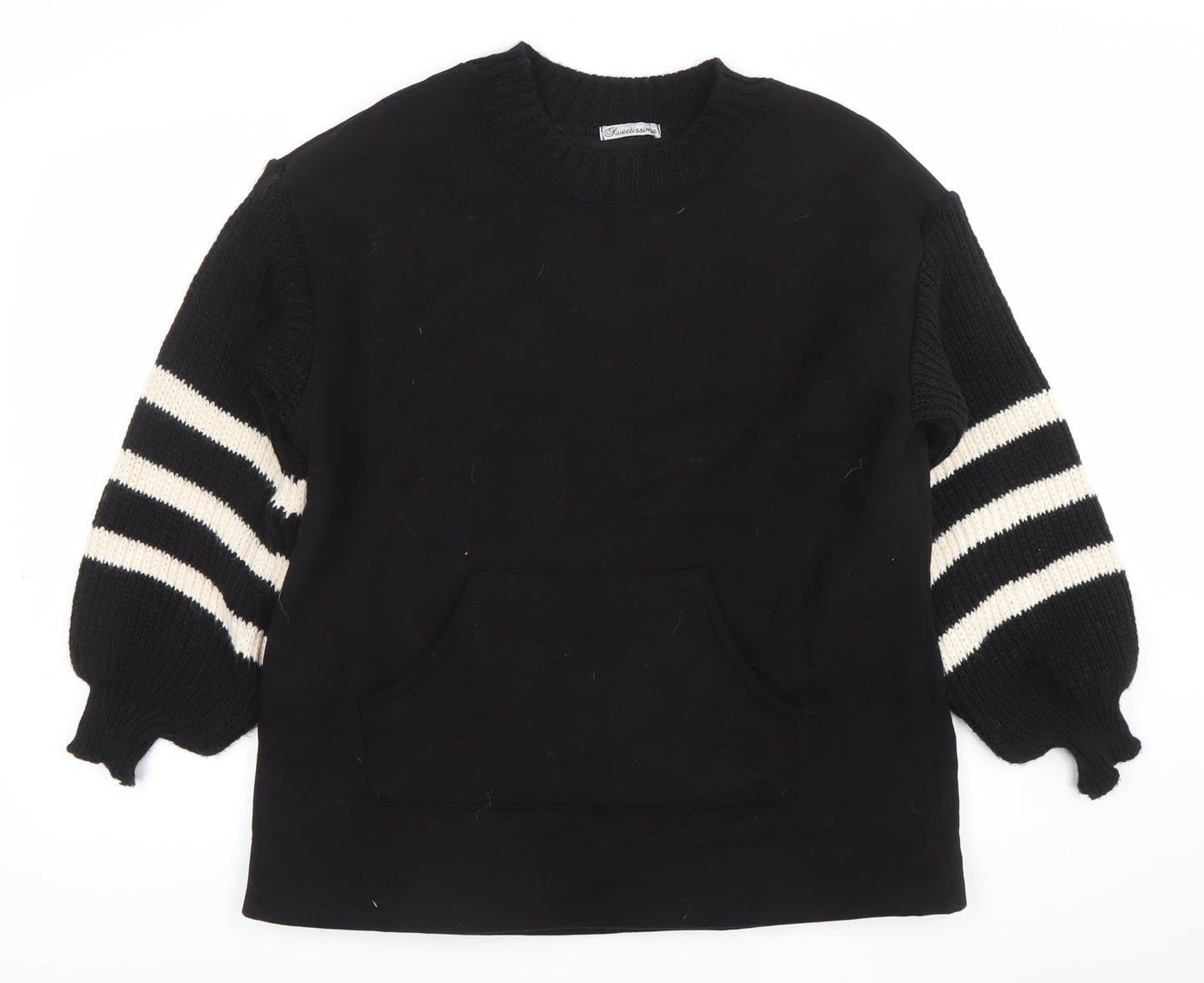 Sweetissima Womens Black Stripe Sleeve Pullover Sweatshirt Size L