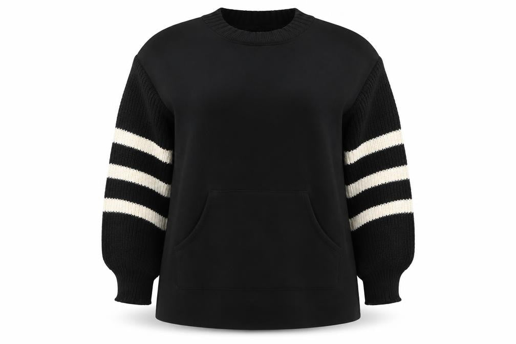Sweetissima Womens Black Stripe Sleeve Pullover Sweatshirt Size L