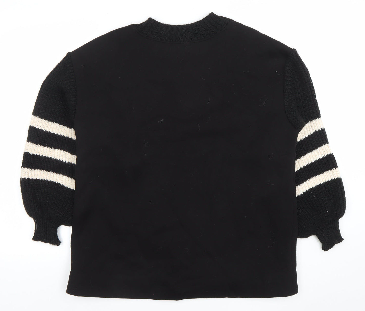 Sweetissima Womens Black Stripe Sleeve Pullover Sweatshirt Size L