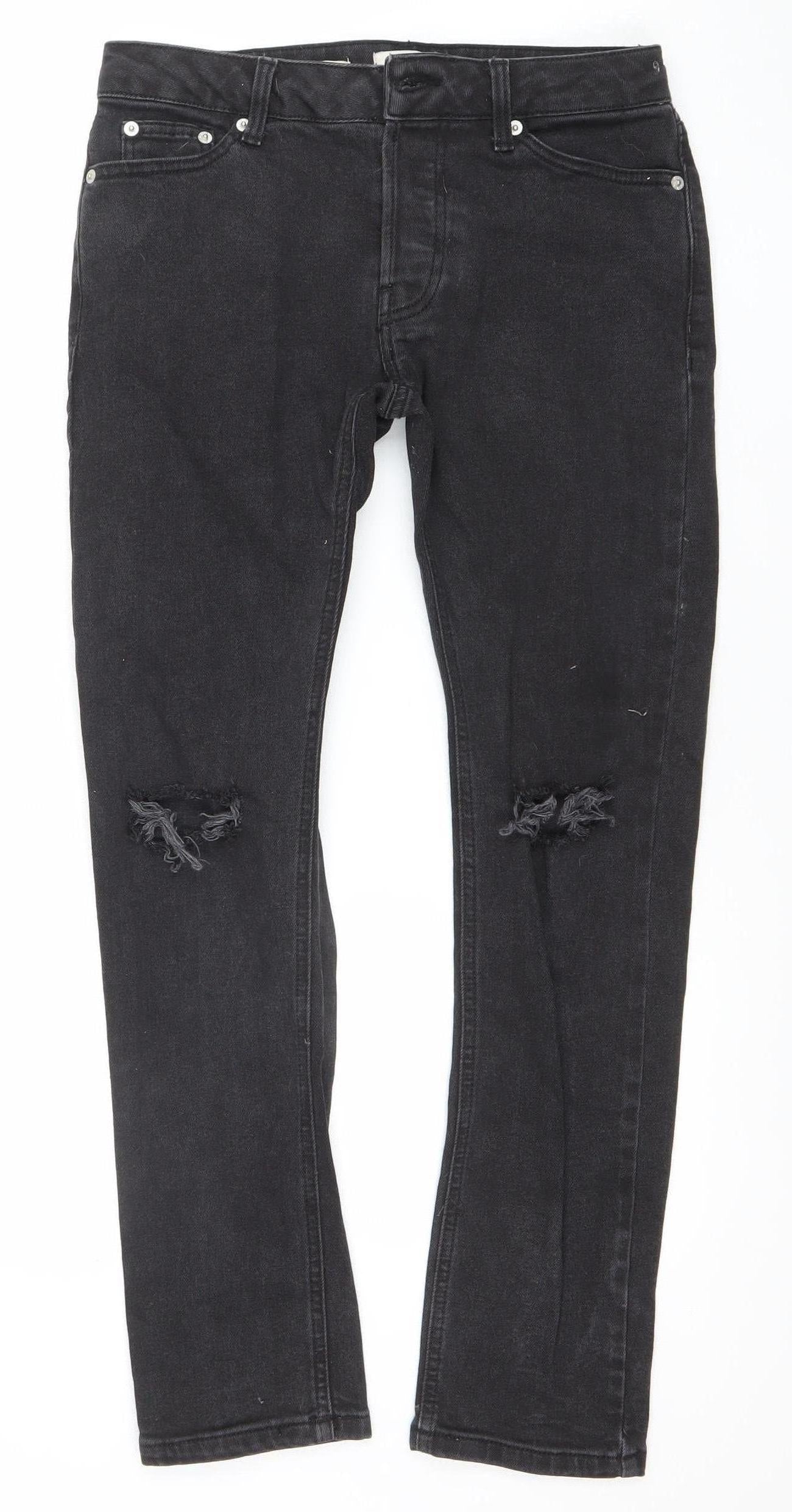 Topman Men's Black Skinny Distressed Jeans 28S Denim Cotton Stretch
