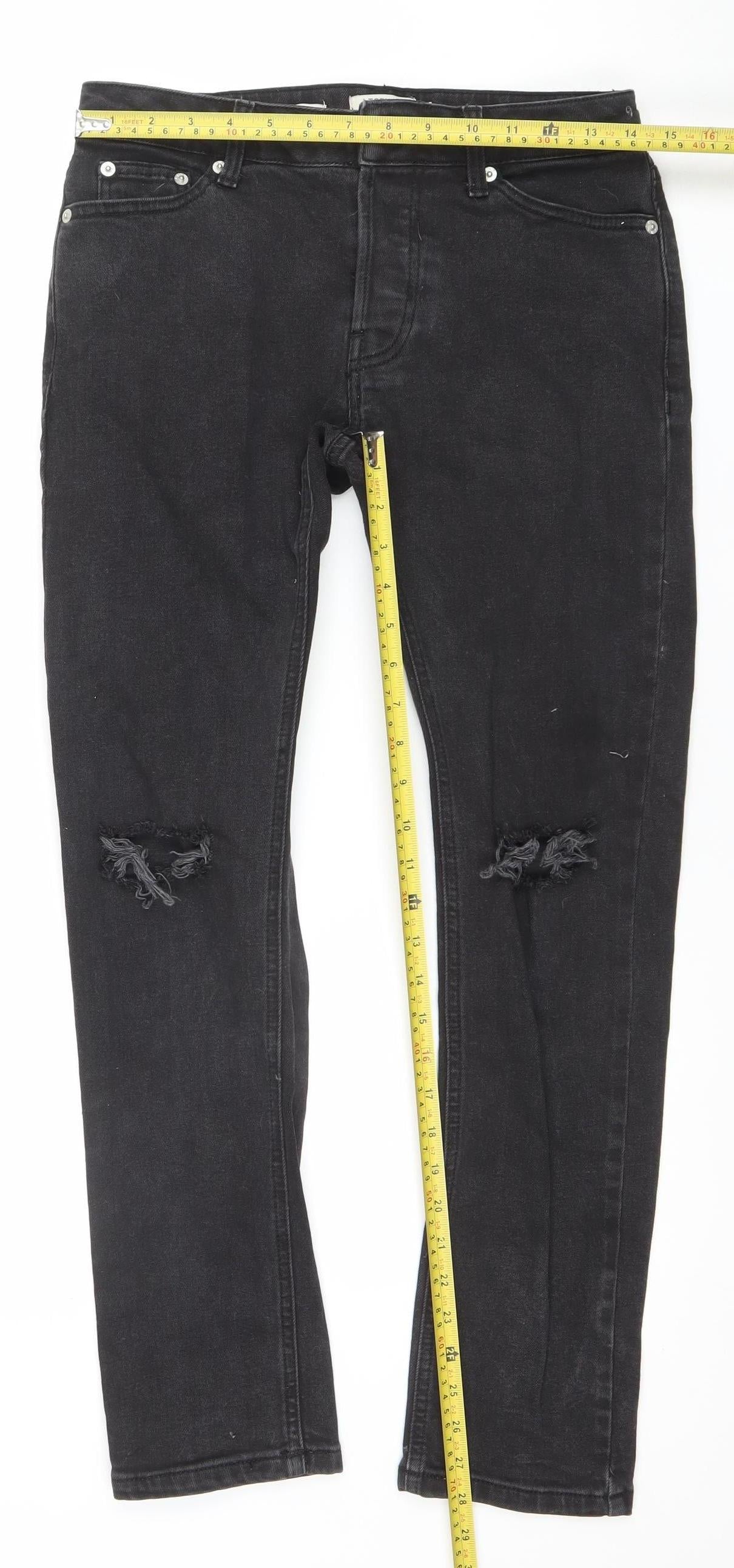 Topman Men's Black Skinny Distressed Jeans 28S Denim Cotton Stretch