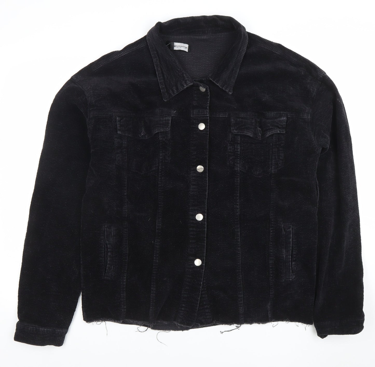 PrettyLittleThing Women’s Black Corduroy Jacket Size 12 Buttons Casual