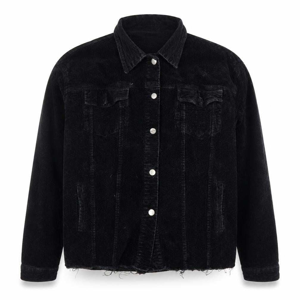 PRETTYLITTLETHING Women’s Black Corduroy Jacket Size 12 Buttons Casual