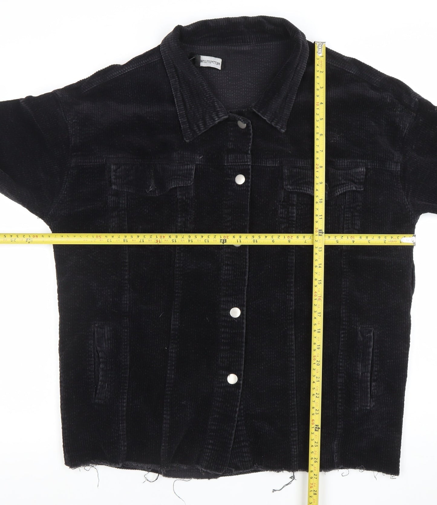 PrettyLittleThing Women’s Black Corduroy Jacket Size 12 Buttons Casual