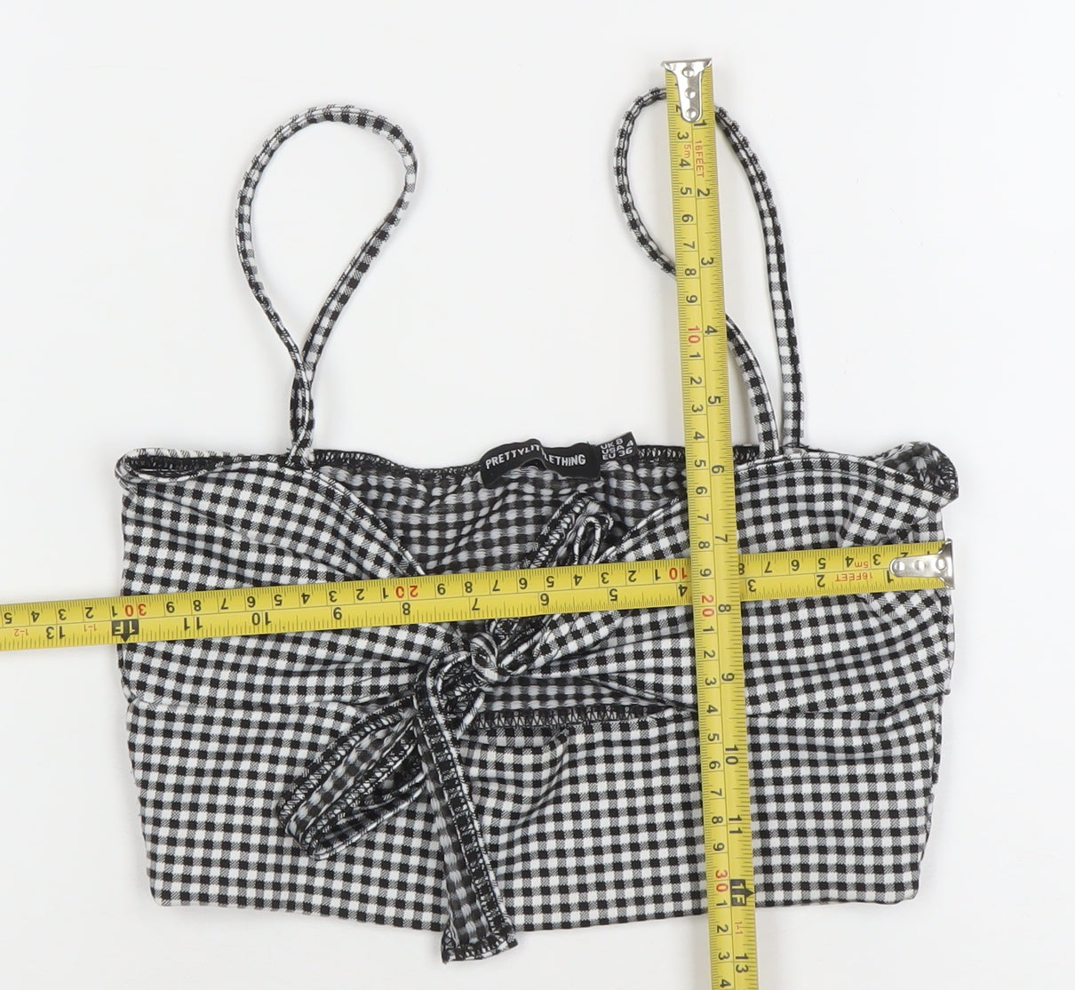 PrettyLittleThing Women Black Check Cropped Tie Front Cami Top Size 8