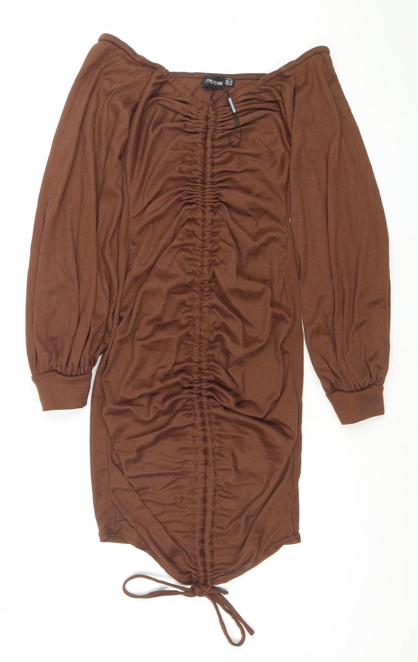 PrettyLittleThing Women's Brown Ruched Bodycon Mini Dress Size 10