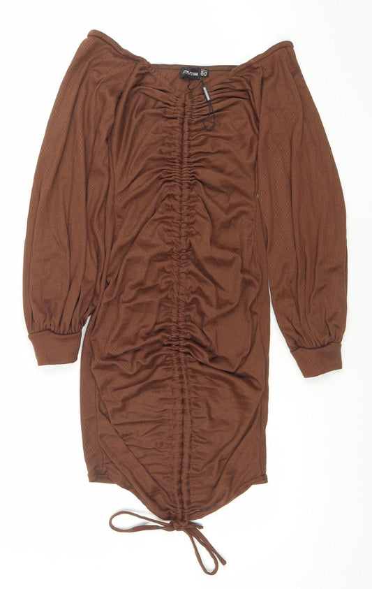 PrettyLittleThing Women's Brown Ruched Bodycon Mini Dress Size 10