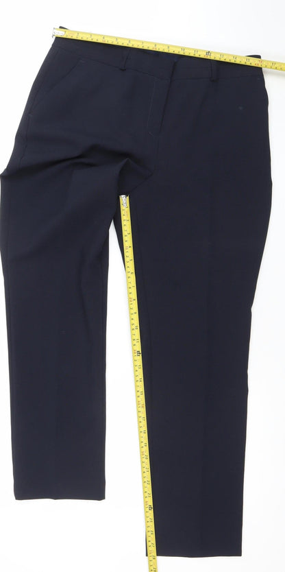 Back view of Dunnes Women's Blue, size 12, Straight Leg Polyester Work Trousers