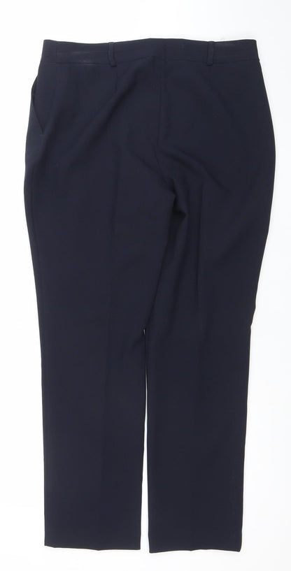 Close-up detail of Dunnes Women's Blue, size 12, Straight Leg Polyester Work Trousers