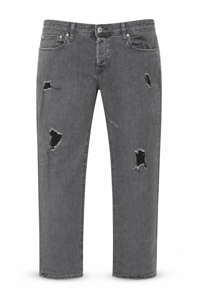 Jack & Jones Men’s Grey Denim Distressed Straight Jeans 38W 32L