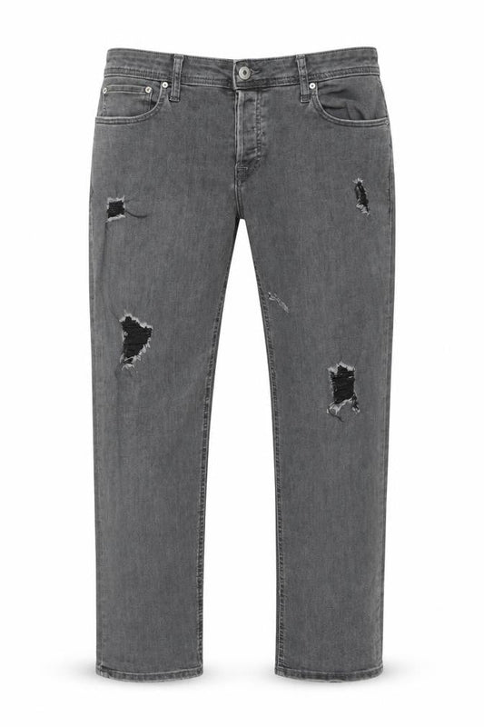 Jack & Jones Men’s Grey Denim Distressed Straight Jeans 38W 32L