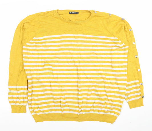 Dunnes Women Yellow White Striped Crew Neck Cotton Jumper XL
