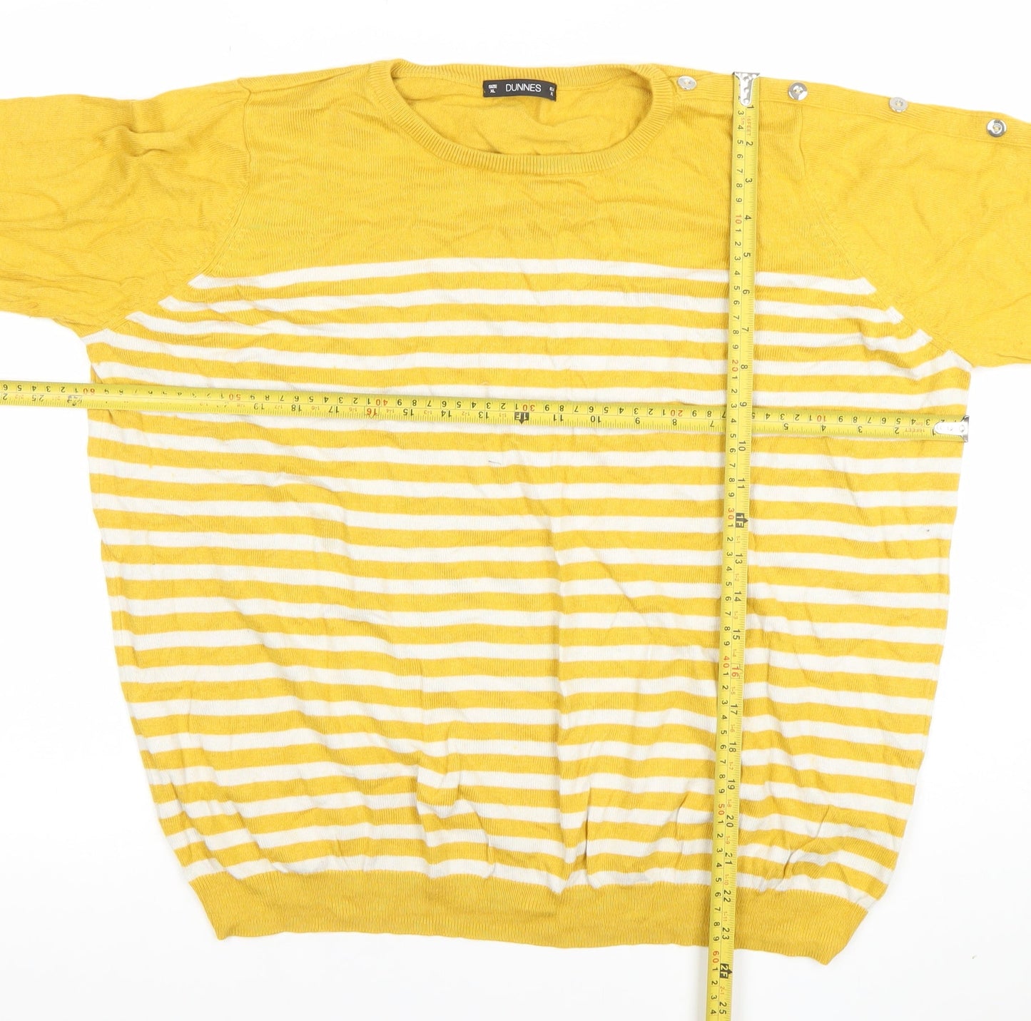 Dunnes Women Yellow White Striped Crew Neck Cotton Jumper XL