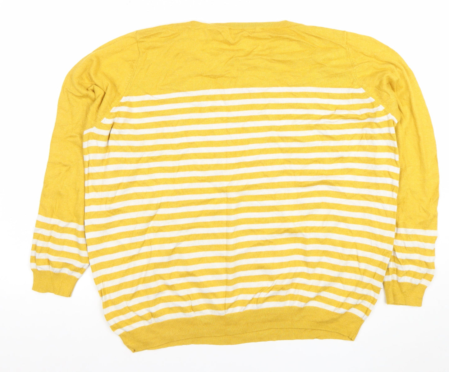 Dunnes Women Yellow White Striped Crew Neck Cotton Jumper XL