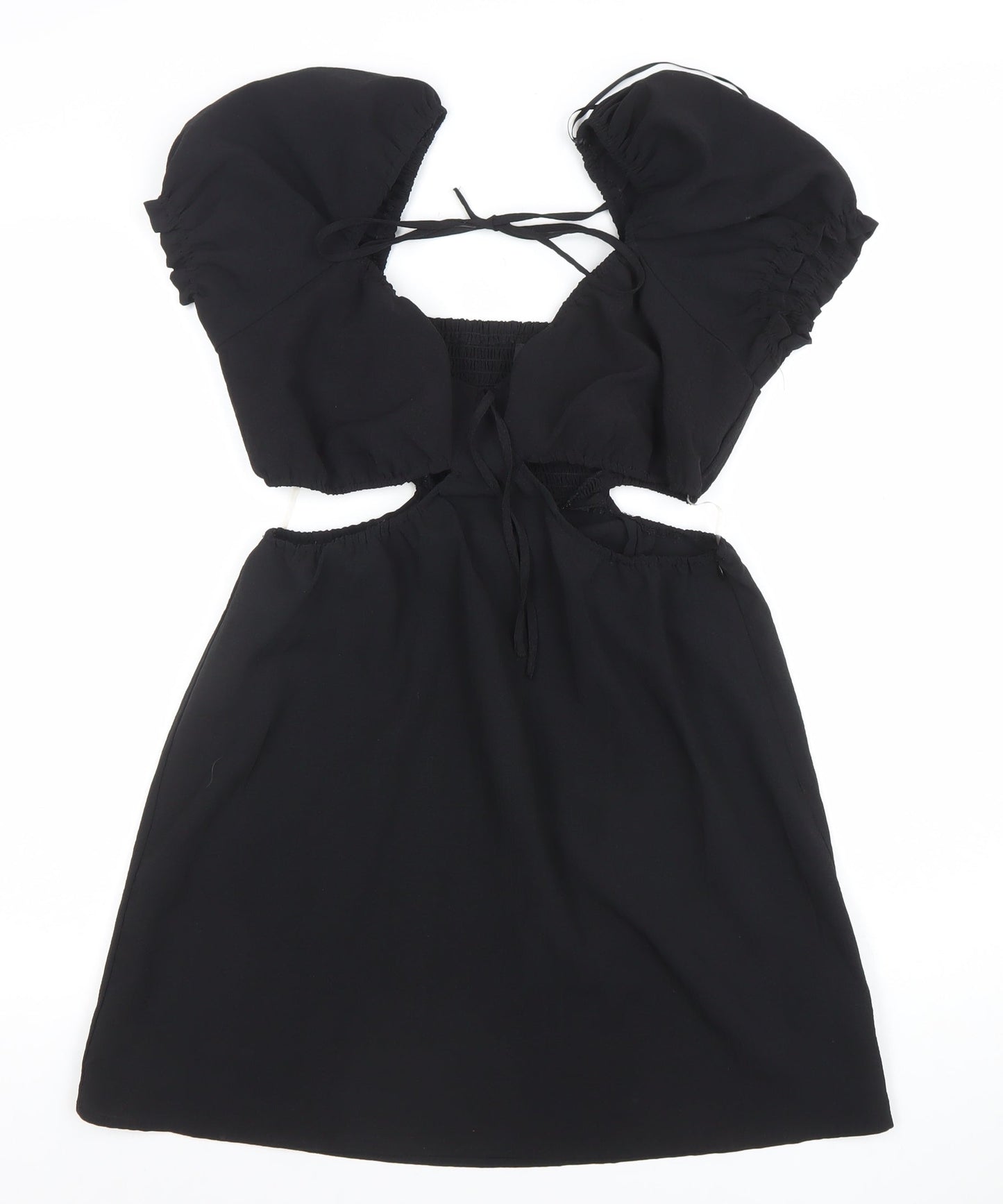 H&M Women’s Black A-Line Puff Sleeve Cut Out Mini Dress Size 14