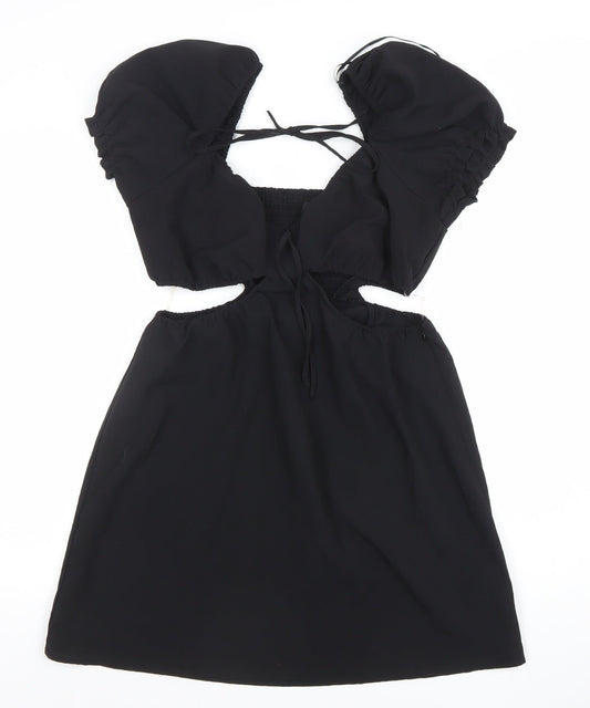 H&M Women’s Black A-Line Puff Sleeve Cut Out Mini Dress Size 14