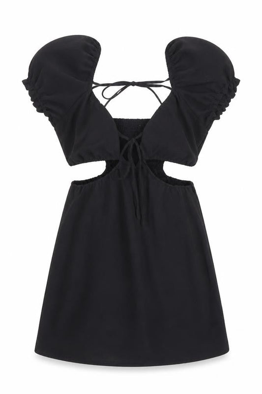 H&M Women’s Black A-Line Puff Sleeve Cut Out Mini Dress Size 14