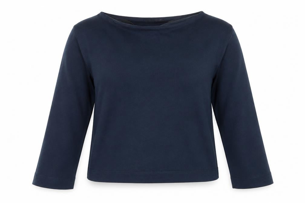 Zara Women Blue Cotton Boat Neck 3/4 Sleeve Blouse Size 12