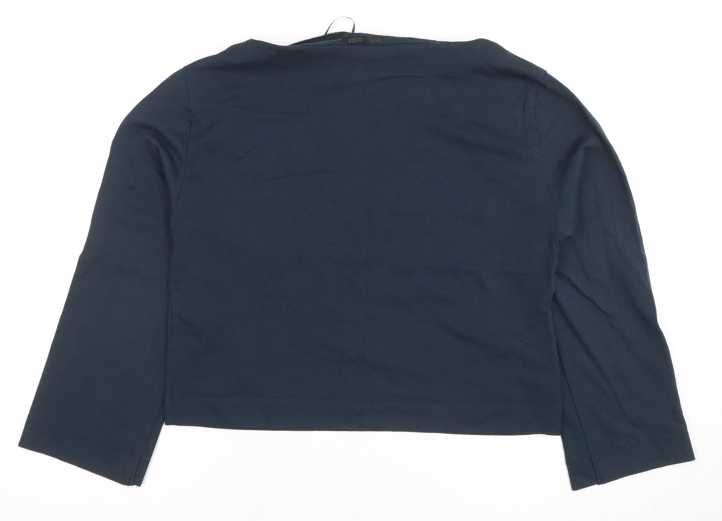 Zara Women Blue Cotton Boat Neck 3/4 Sleeve Blouse Size 12