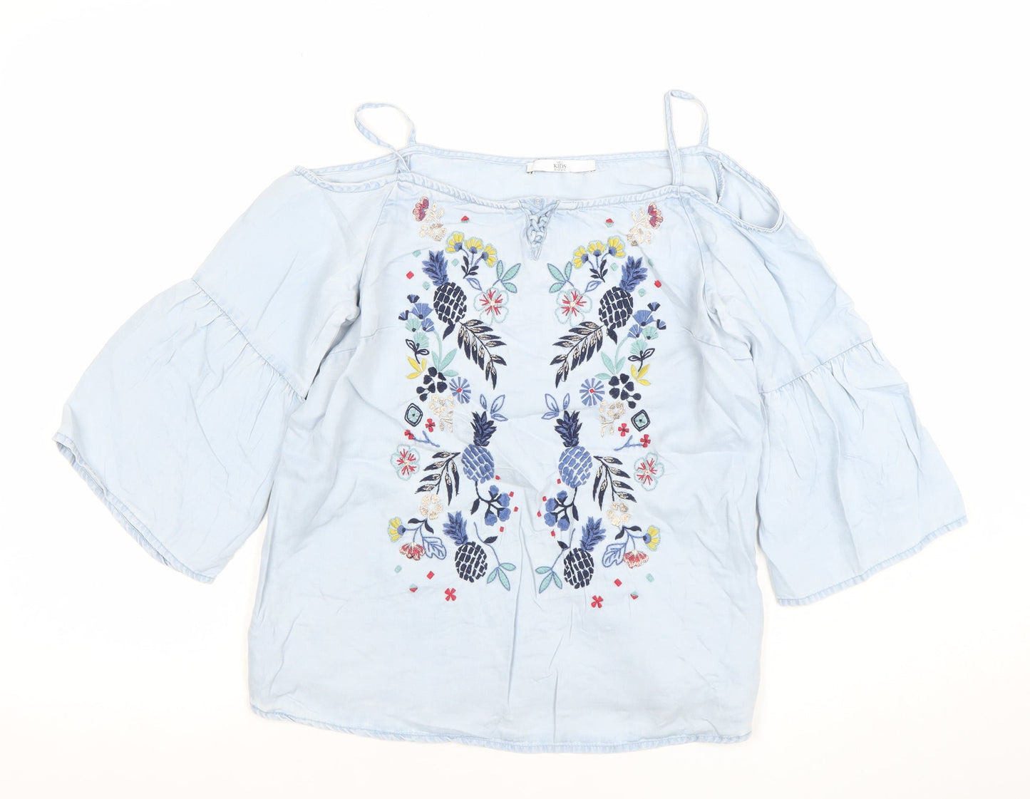 Marks and Spencer Girls Blue Embroidered Off Shoulder Blouse 11-12 Years