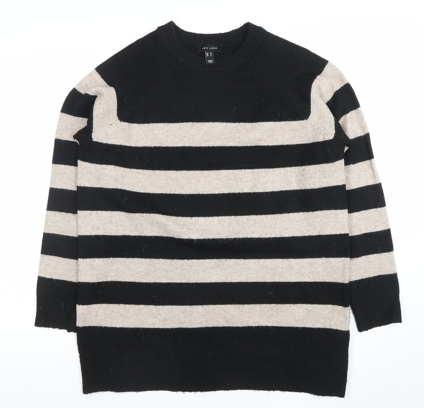 New Look Women's Black & Beige Striped Knit Jumper M