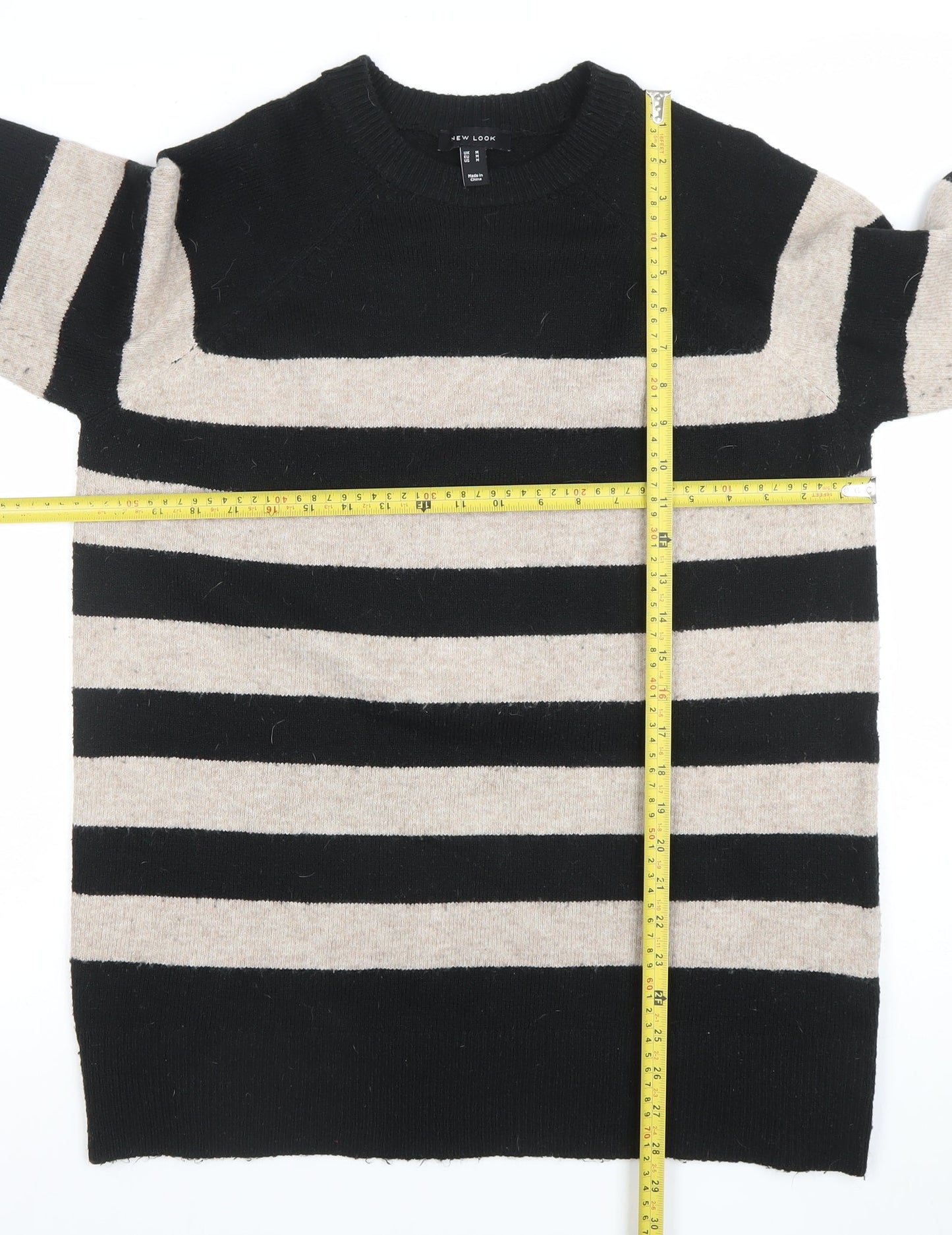 New Look Women's Black & Beige Striped Knit Jumper M