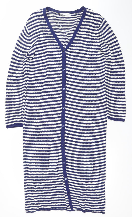 ZARA Women Blue White Striped Knit Shirt Dress L