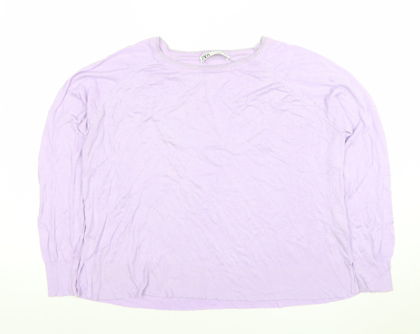 ZARA Women Purple Knit Crew Neck Long Sleeve Pullover Jumper Size L