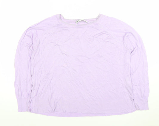 ZARA Women Purple Knit Crew Neck Long Sleeve Pullover Jumper Size L