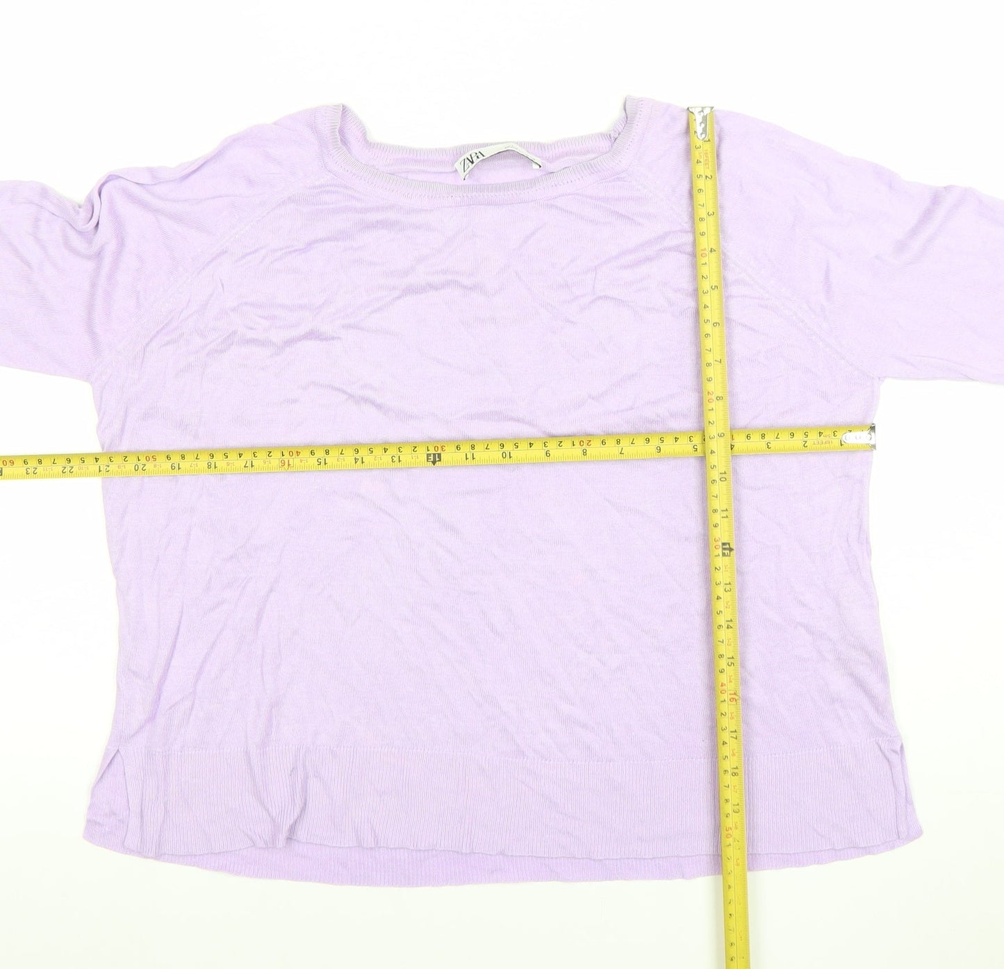 ZARA Women Purple Knit Crew Neck Long Sleeve Pullover Jumper Size L