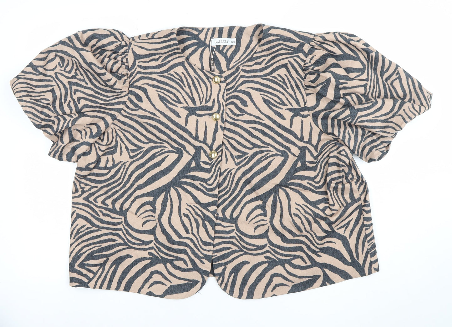 Gallery Women’s Beige Zebra Print Short Sleeve Blazer UK 20