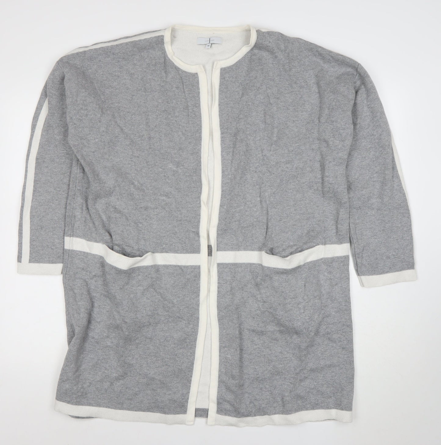 Jasper Conran Women’s Grey Cotton Knit Open Cardigan Size 14