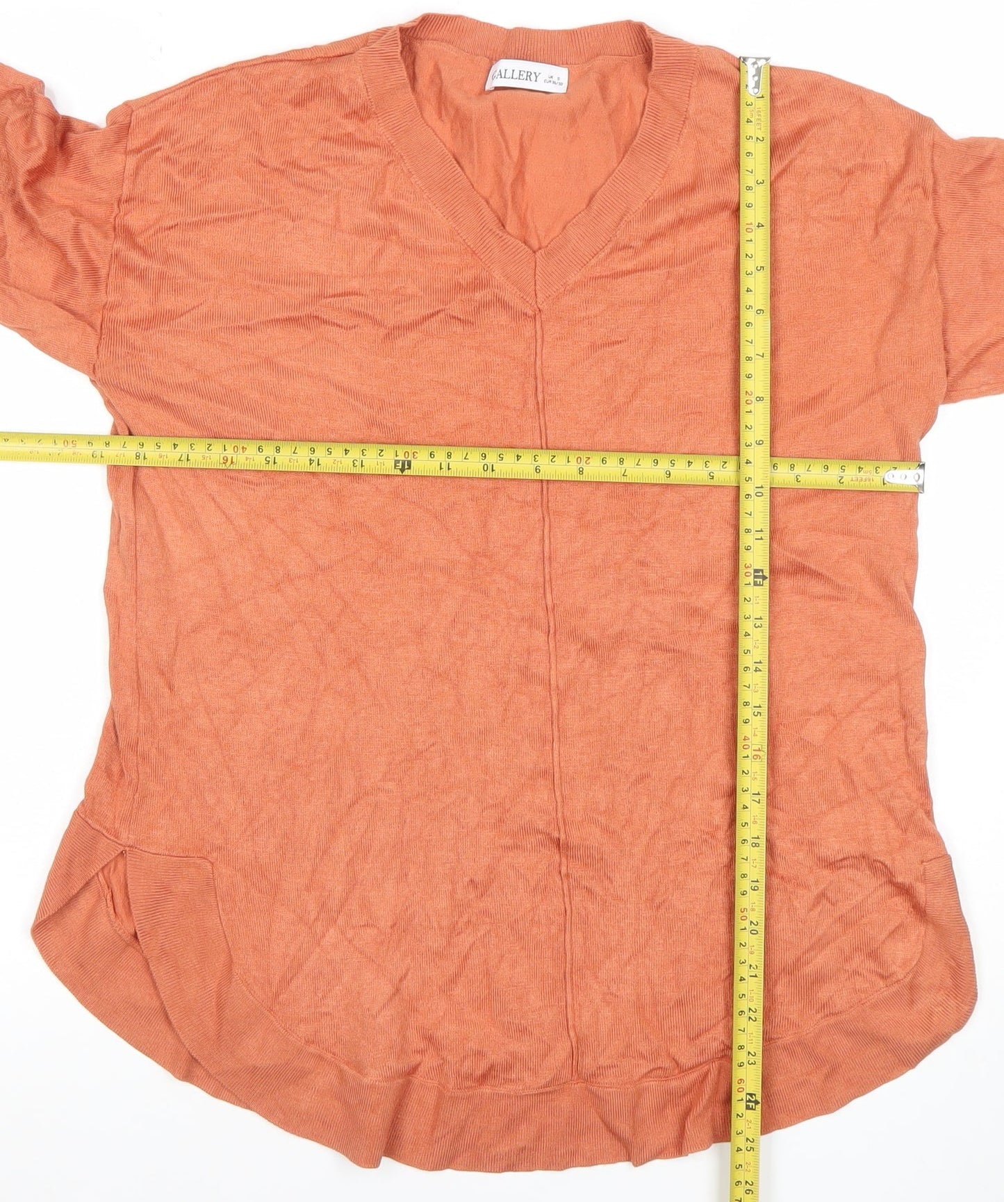 Gallery Women's Orange V-Neck Long Sleeve Cotton Blend Blouse Size S